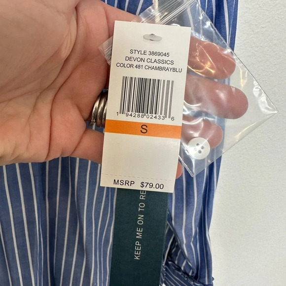 NWT Court & Rowe‎ Chambray Blue and White Button Up Stripe Shirt Size Small - Picture 10 of 10